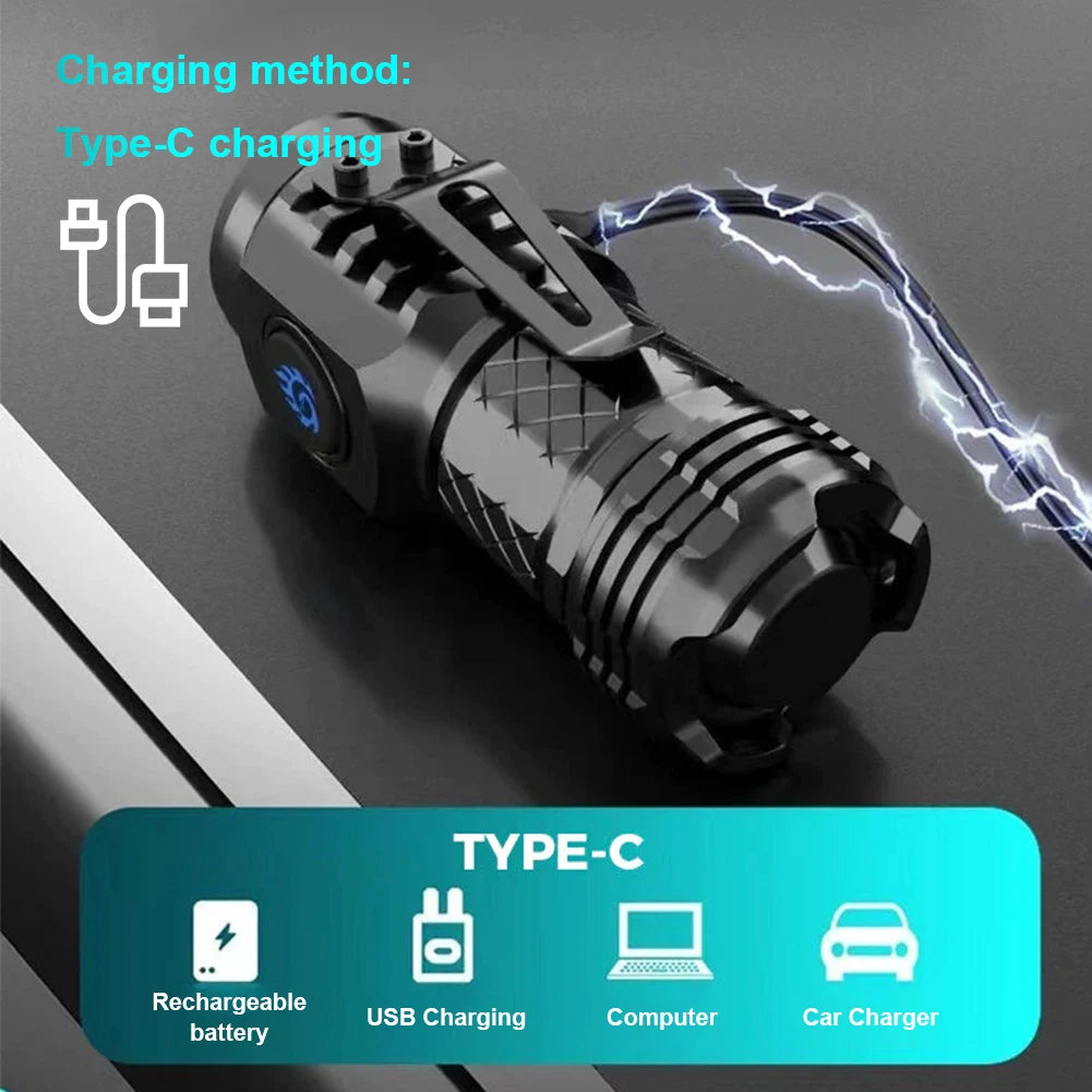 Three-Eyed Monster Super Power LED Flashlight Type-C Rechargeable Portable Outdoor Lighting Long-Range Powerful Flash Lights