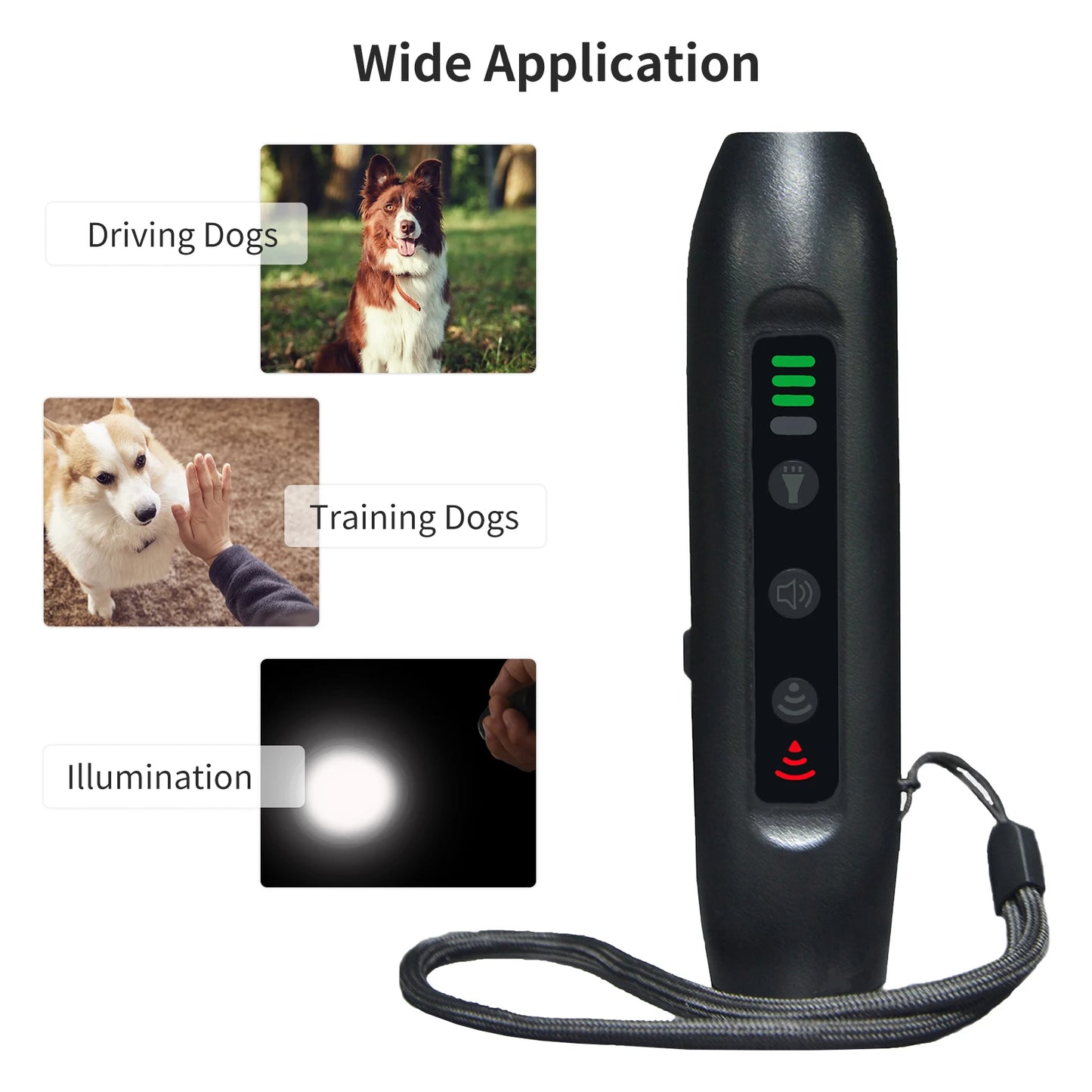 Upgrade Ultrasonic Dog Repeller 3 Modes Portable Chargeable Dog Drive Device with Intelligent High Brightness Flashlight Dog