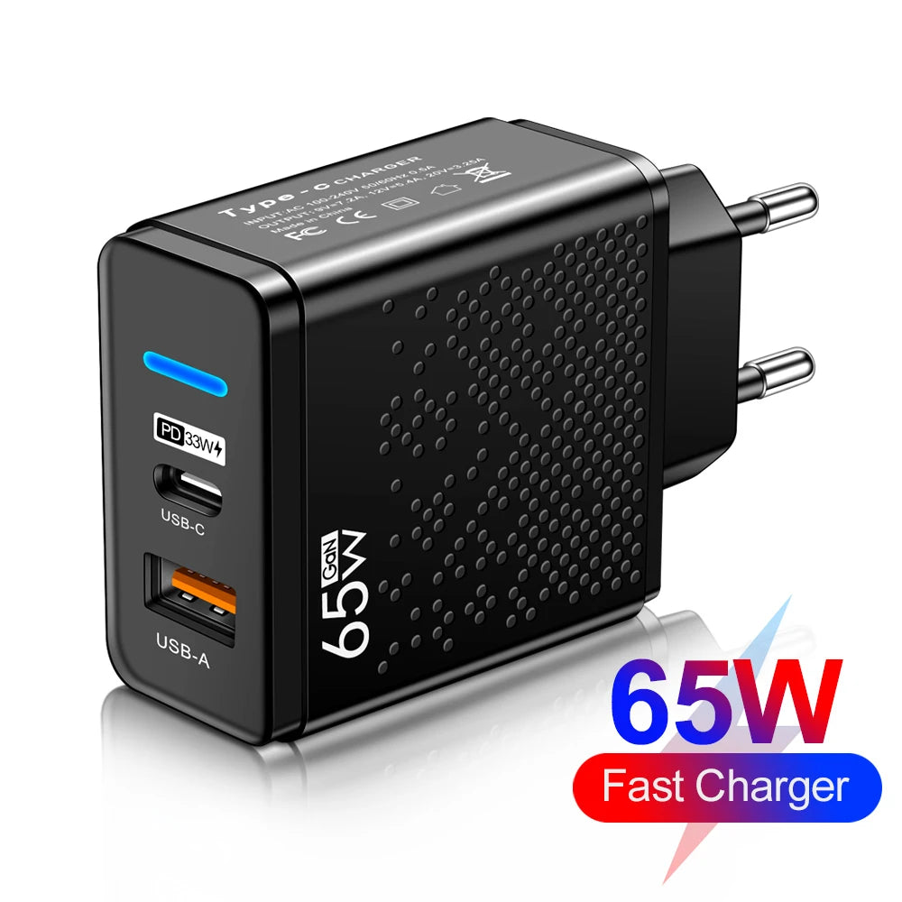 65W USB C Charger PD QC 3.0 Type C USB Fast Charging Wall Adapter For iPhone 14 Xiao mi Samsung Macbook Quick Phone Charger