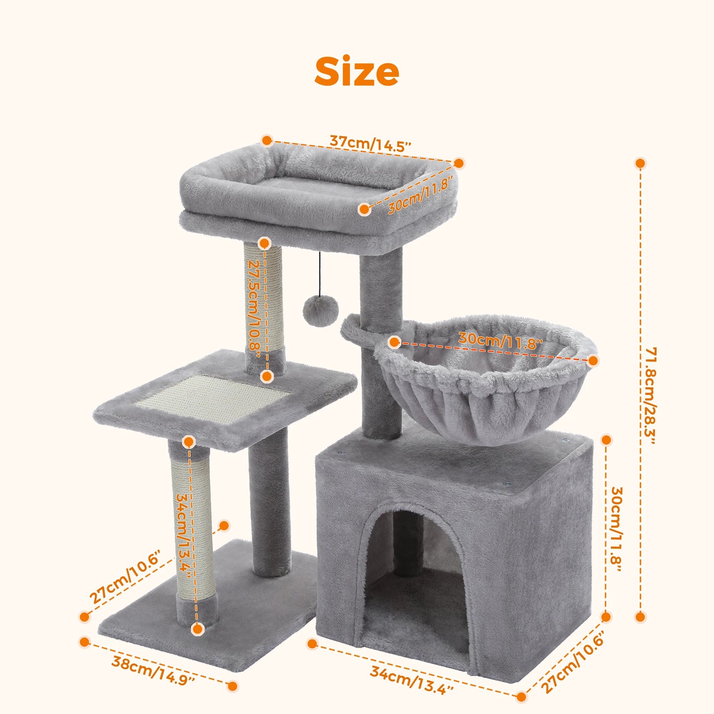 Cat Tree Cat Tower for Indoor Cats with Hammock Grey