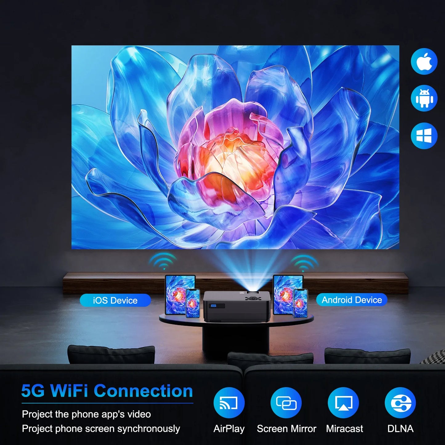 5G WiFi Native 1080P Projector 15000LM Full HD Home 4k