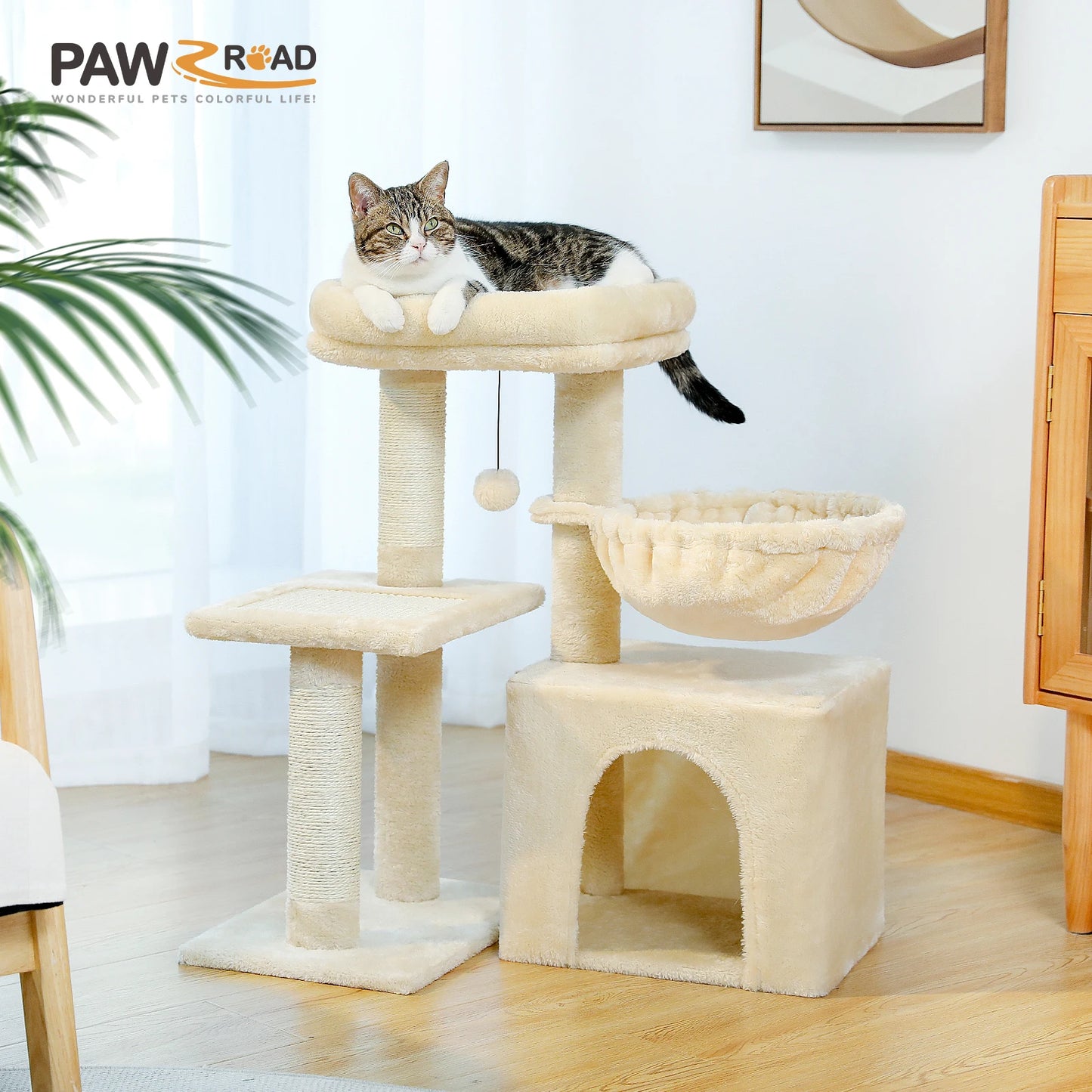Cat Tree Cat Tower for Indoor Cats with Hammock Grey