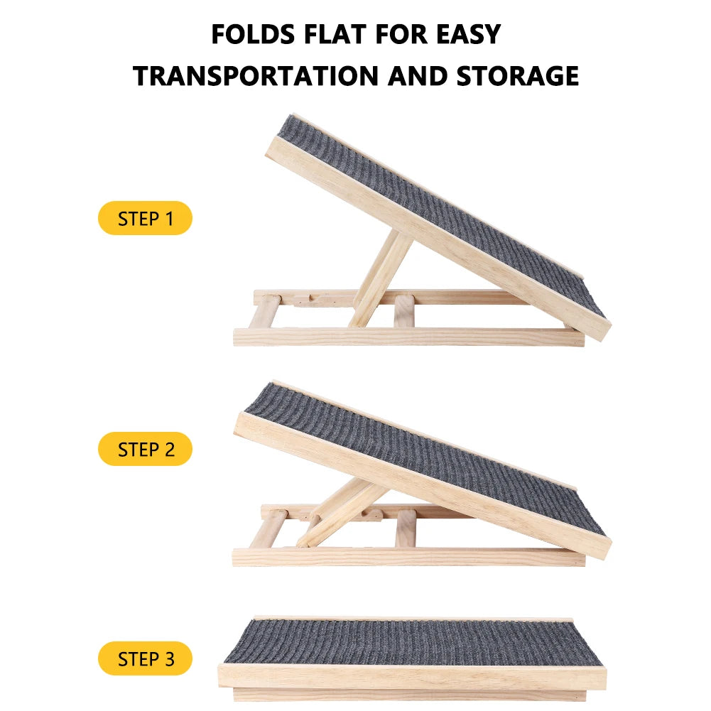 Pet Dog Ramp Ladder Natural Pine Wooden Lightweight Pet Supplies Folding Anti-skid Adjustable 2 Height Climbing Ladder
