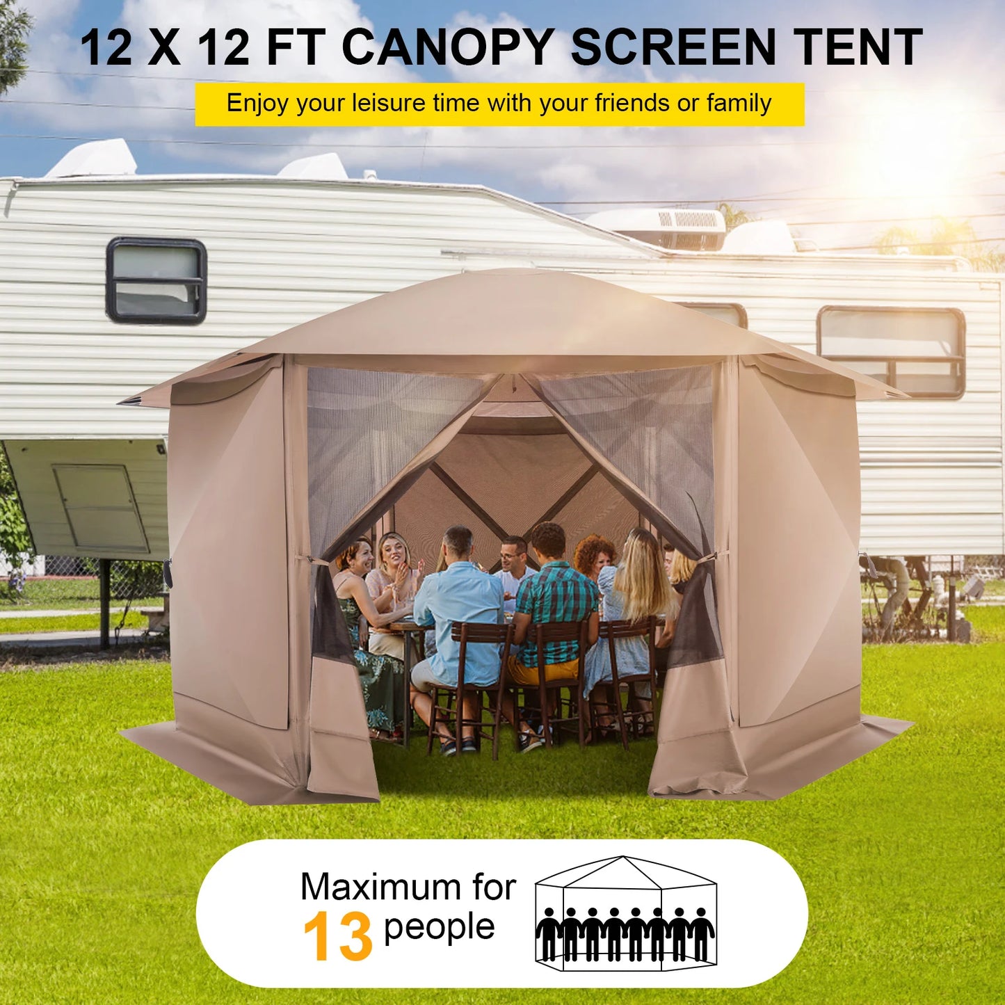Pop up Gazebo Screen Tent Screen House for Camping, 12x12ft Camping Gazebo Outdoor Screened Gazebo with Sidewalls, Portable Hub
