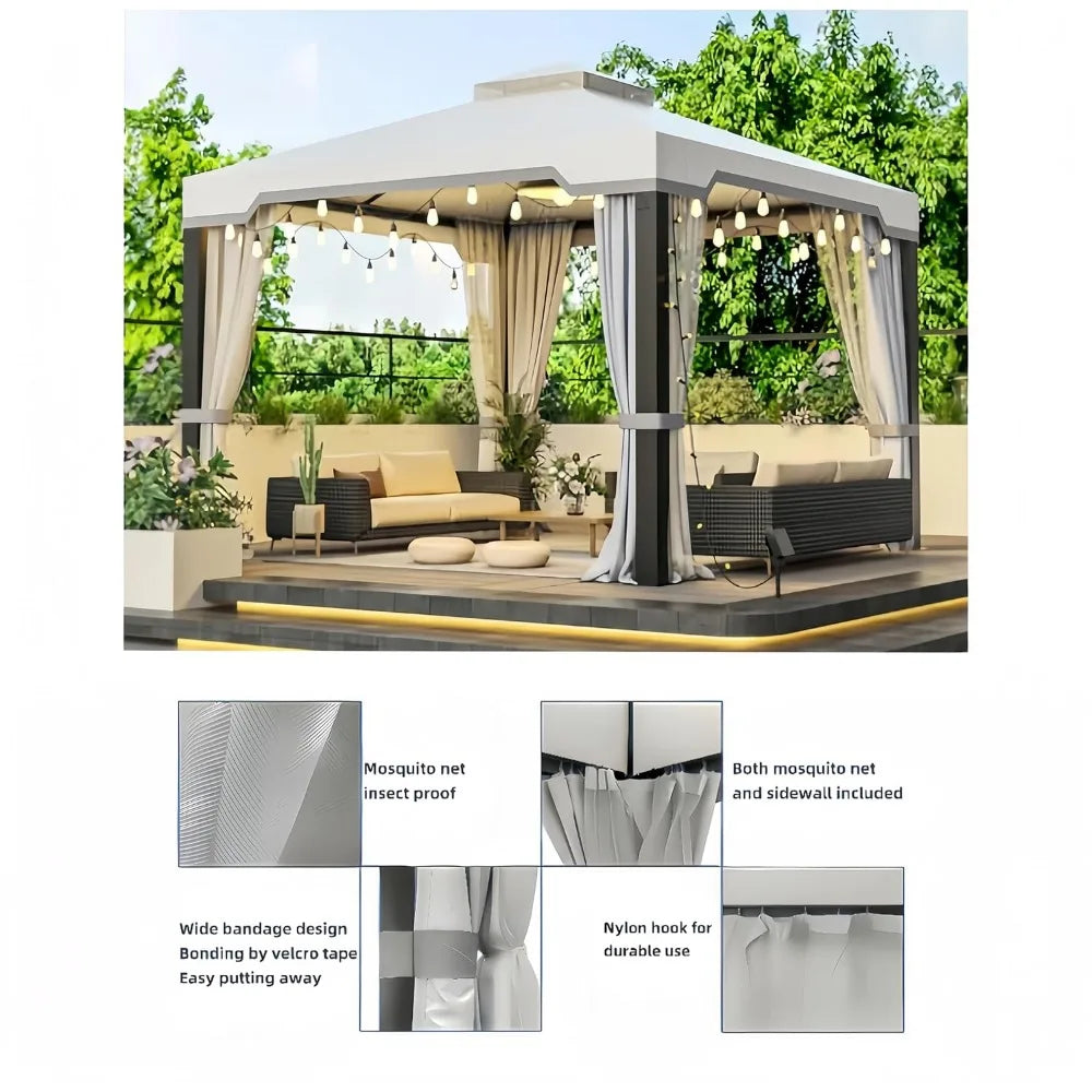 Heavy Duty Garden Gazebo with Mosquito Netting, Galvanized Steel Frame, Patios Canopy Outdoor Waterproof, Backyard Gazebo