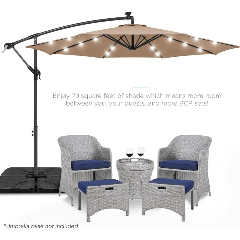 10-foot solar LED offset hanging market yard umbrella for backyard, pool side, with easy tilt adjustment, polyester shade