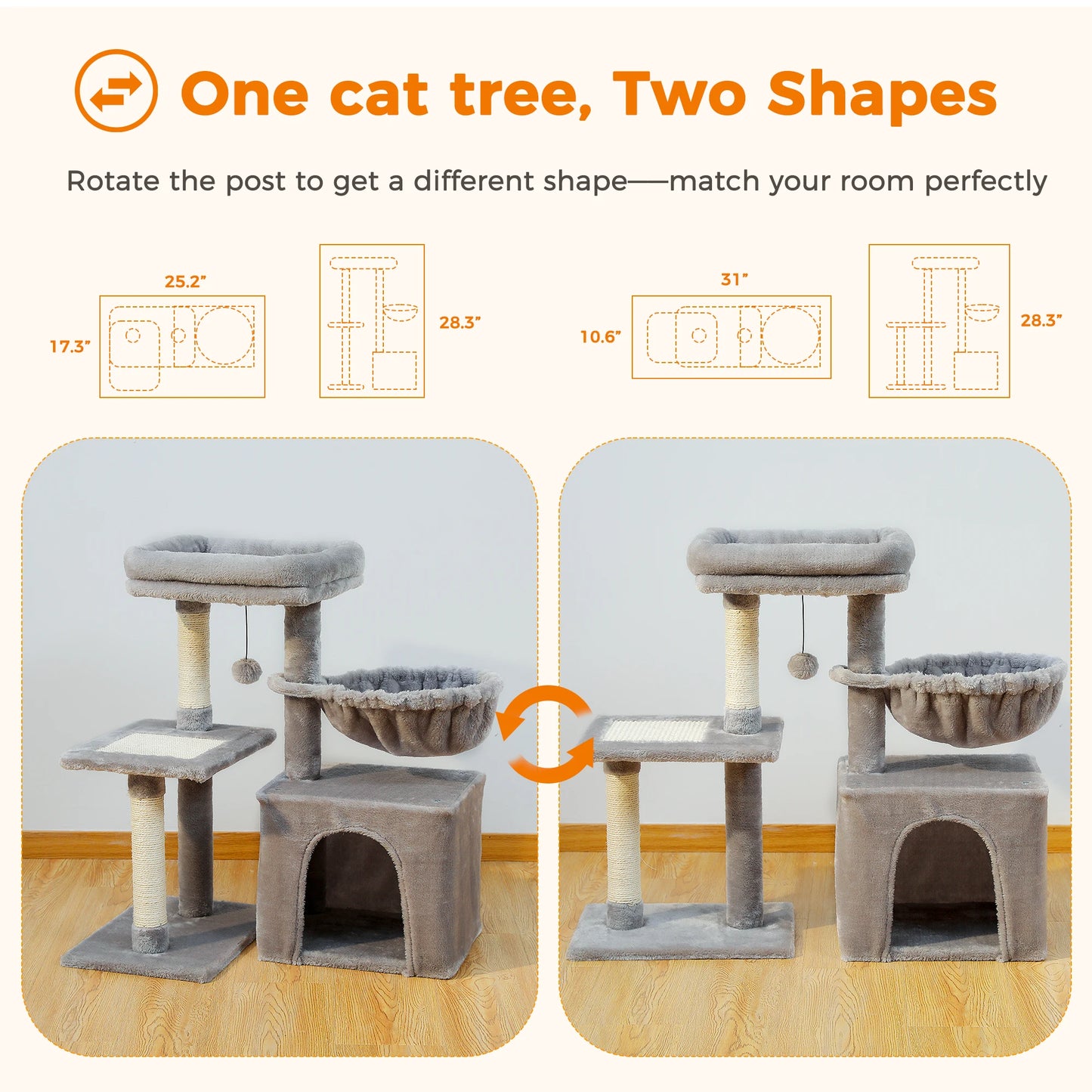 Cat Tree Cat Tower for Indoor Cats with Hammock Grey