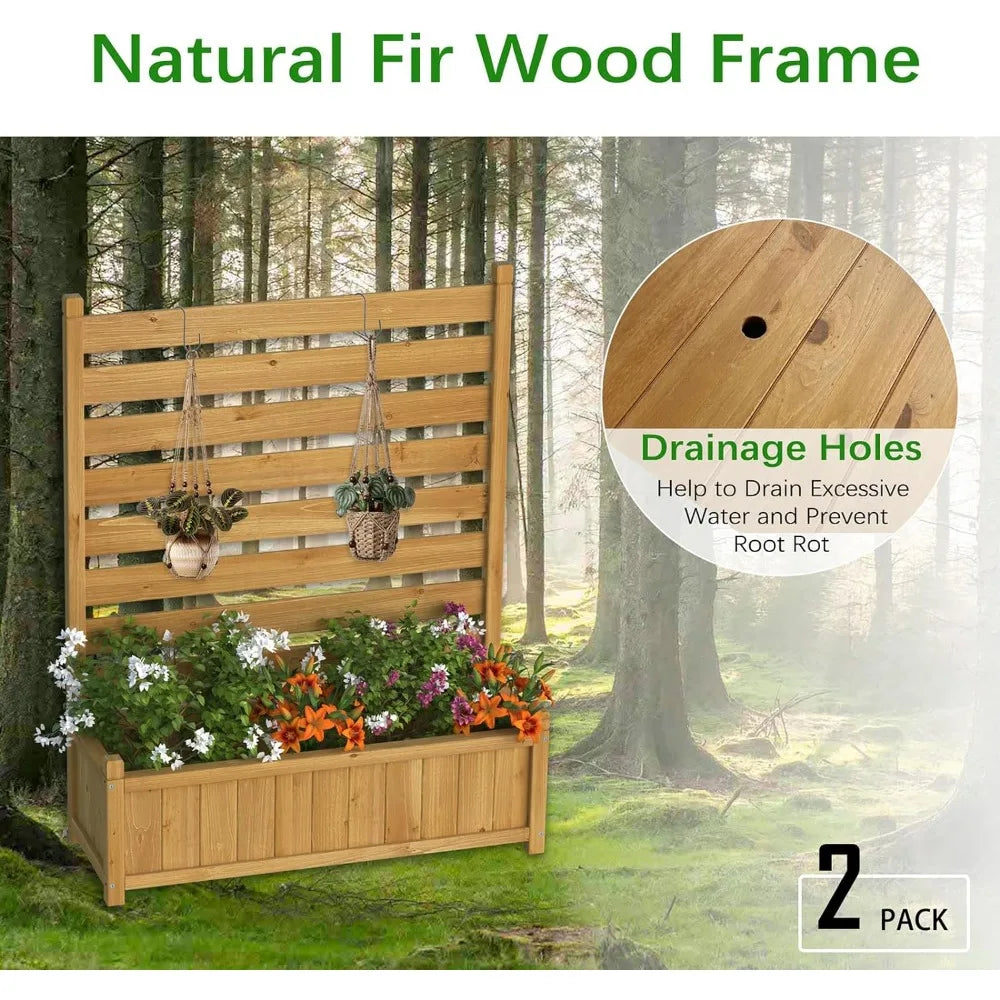 Air Conditioner Fence Outdoor Wood Privacy Screen with Planter Box for Trash Can Pool Equipment No-Dig Kit 36"W x 45"H 2 Panels)
