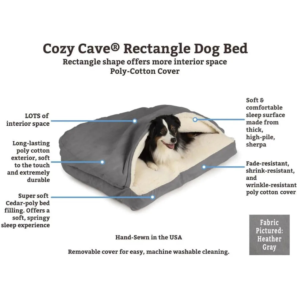Cozy Cave Rectangle Dog Bed - Calming Burrow Bed for Dogs