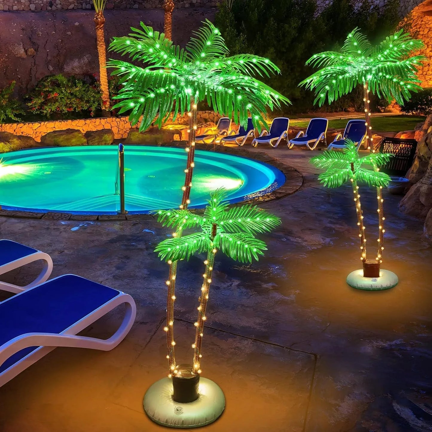 Solar-Powered LED Artificial Palm Trees for Outdoor Pool/Patio/Bar - Tropical & Christmas Party Decor Lights