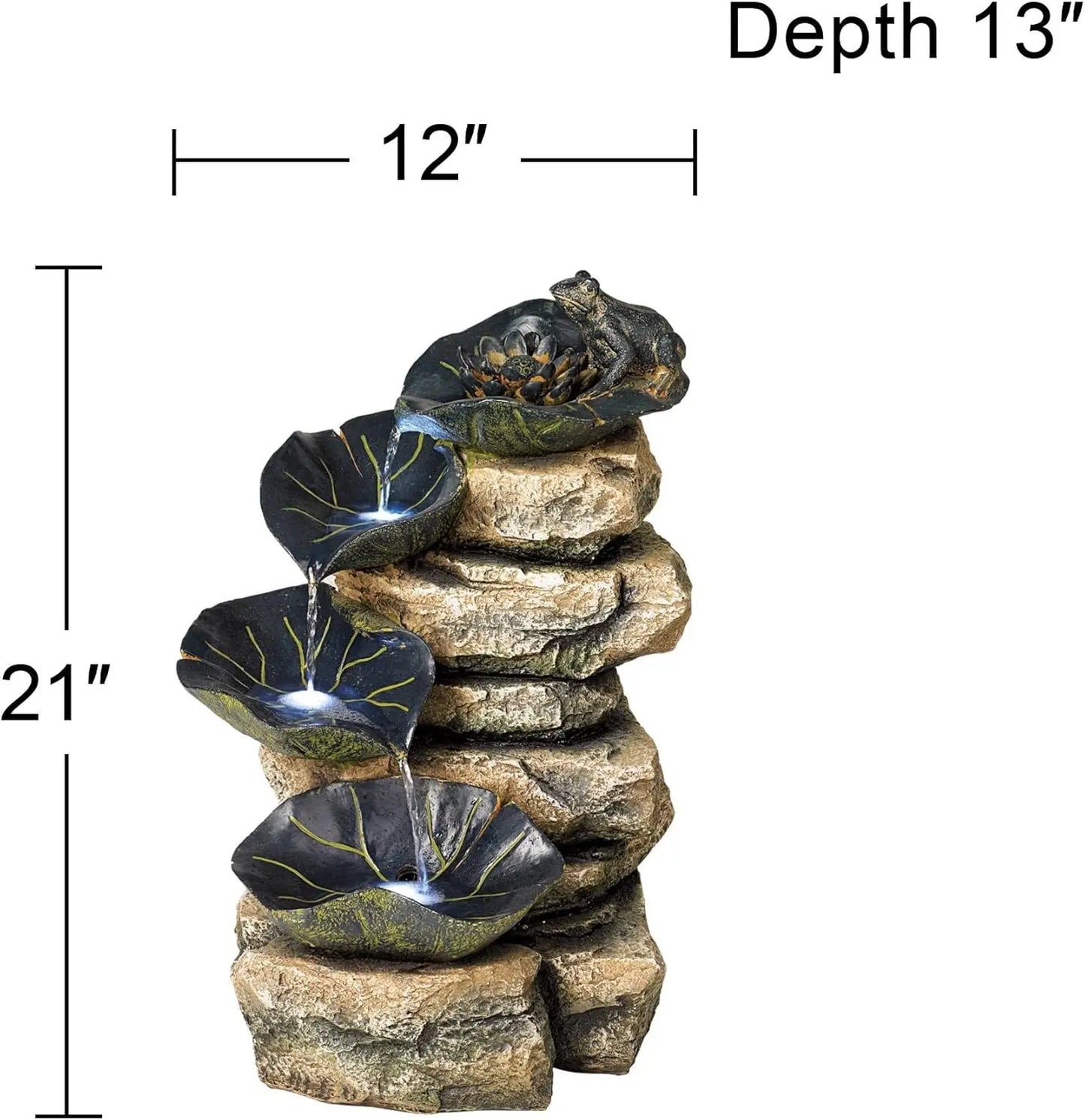 Frog and Four Lily Pad Rustic Outdoor Fountain 21 Inch High