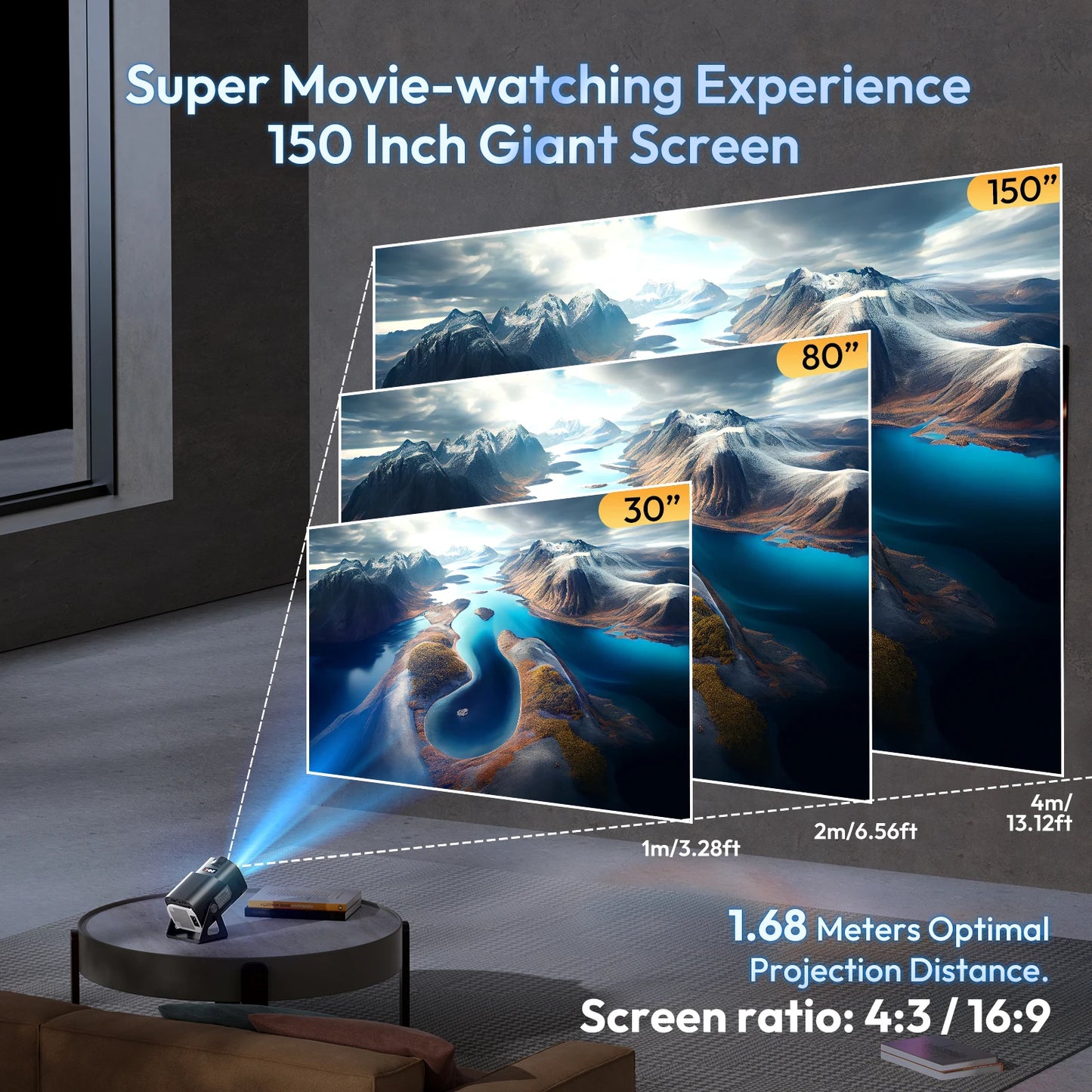 XGODY 4K 12000 Lumen 180° Rotatable/Portable Projector Smart 5G WiFi BlT 5.2 Android TV Home Theater Movie Beamer Bluetooth