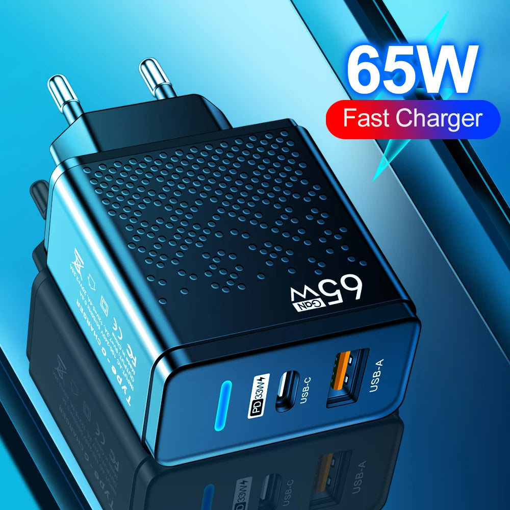 65W USB C Charger PD QC 3.0 Type C USB Fast Charging Wall Adapter For iPhone 14 Xiao mi Samsung Macbook Quick Phone Charger