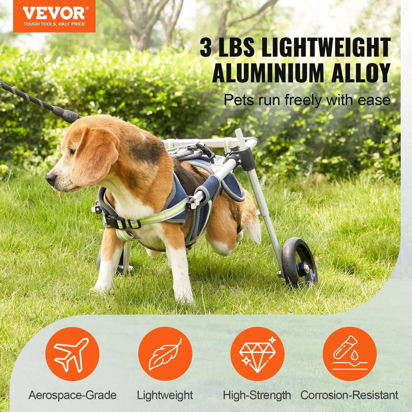 "2-wheel dog wheelchair – adjustable, lightweight. For hind leg paralysis/weakness."