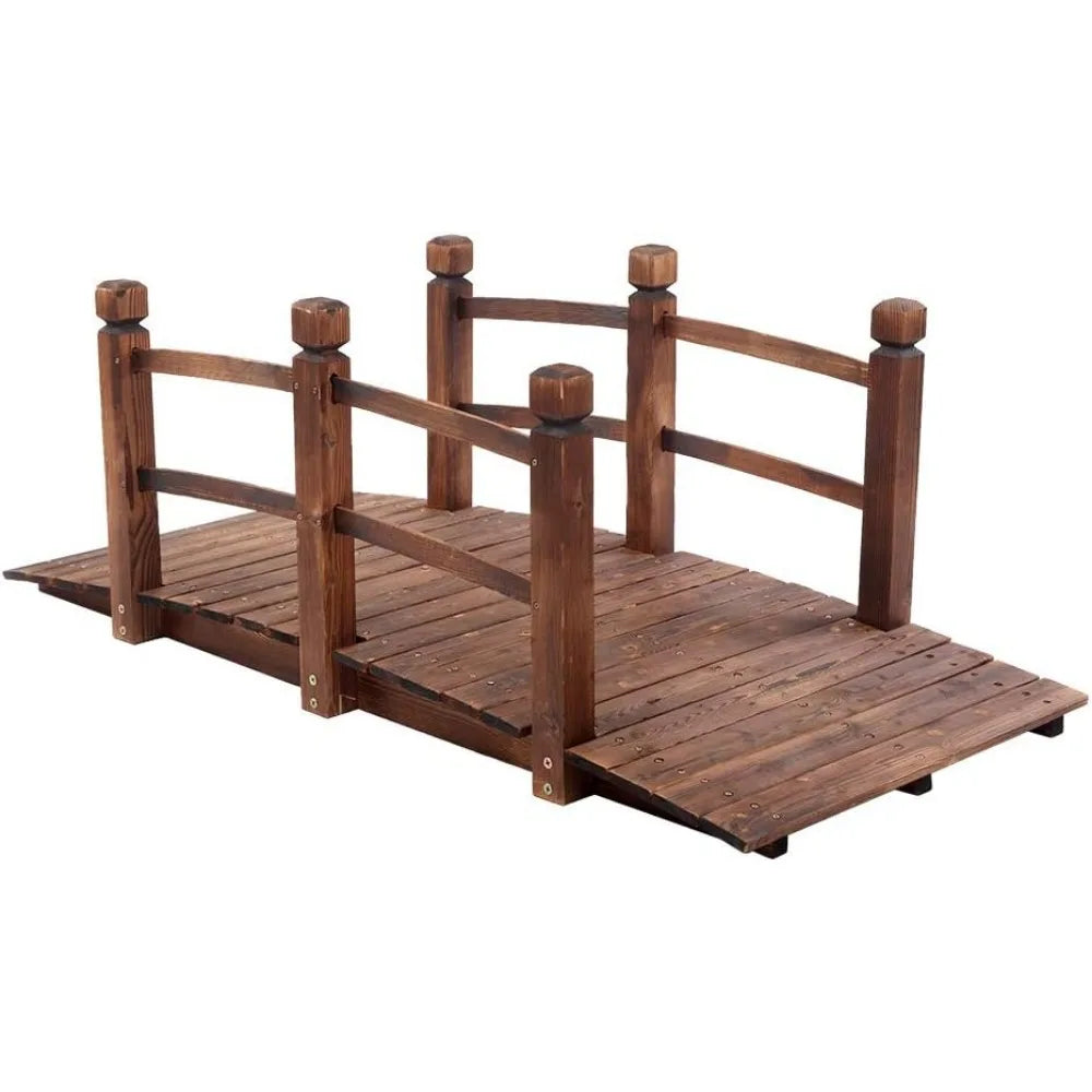 Garden Arch Bridge 5FT Wooden Footbridge Decorative Backyard Bridge, Garden Yard,Garden Bridge Arc Walkway 59"L x 26.38"W x 22"H