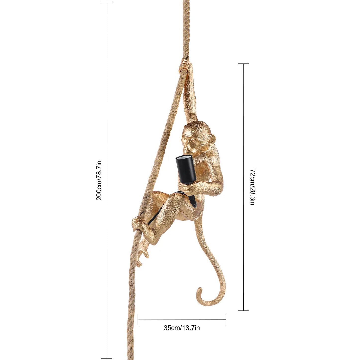 Monkey Pendant Lamp Monkey Shaped Ceiling Lamp Hemp Rope Chandelier Creative Resin Light for Home Office Bedroom Décor