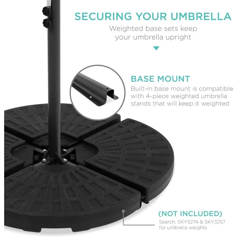 10-foot solar LED offset hanging market yard umbrella for backyard, pool side, with easy tilt adjustment, polyester shade