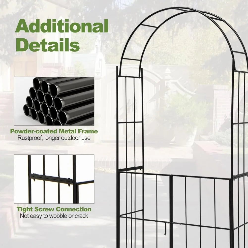 7.5Ft Garden Arbor with Gate Metal Garden Arch with Trellis for Climbing Plants Roses, Vines, Outdoor Garden Archway for Wedding