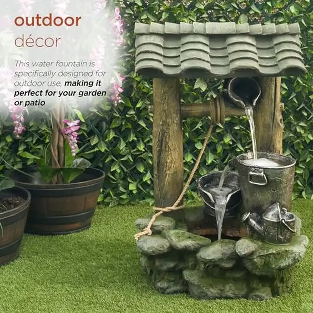 Outdoor LED Water Fountain with Warm White Lights Durable Polystone Garden Patio Decor 39"H