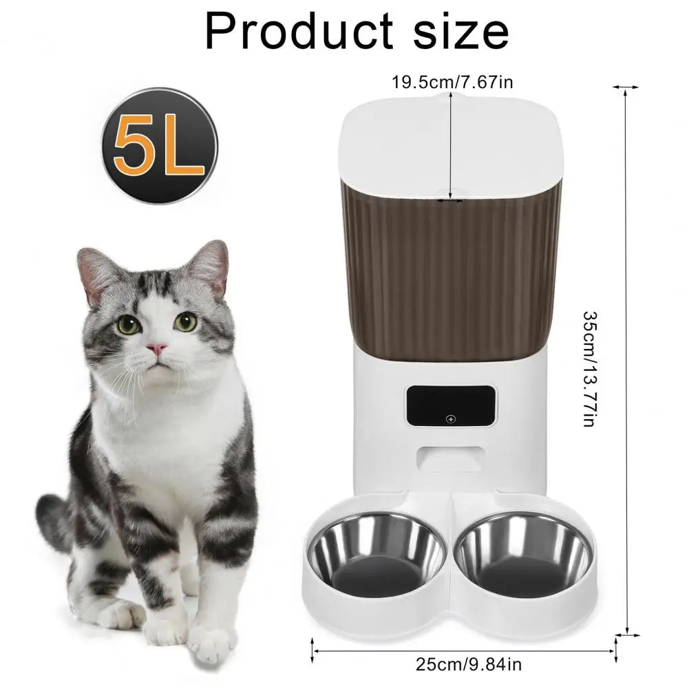 Smart Pet Feeder with Dual Bowls WiFi APP Control 5L Storage