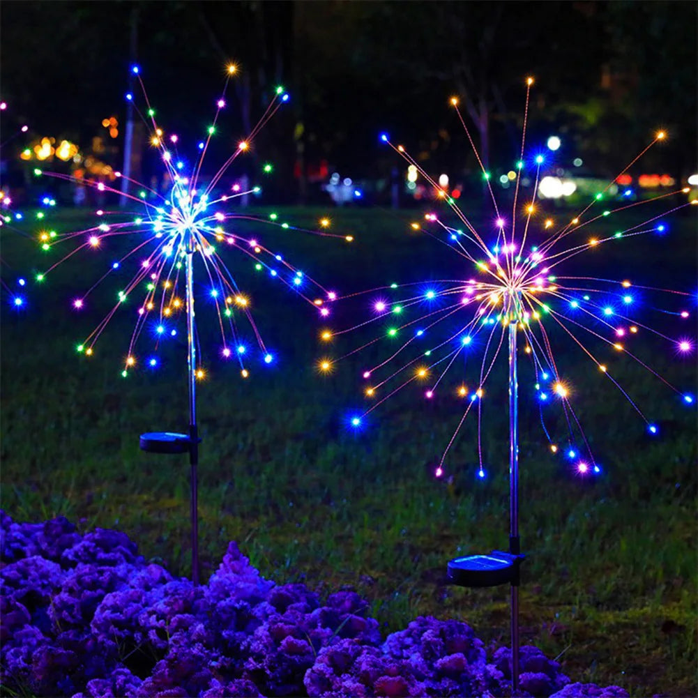 2Pcs Solar Fireworks Lights Waterproof Solar Outdoor Garden Lights Solar Fairy Light for Yard Patio Pathway Lawn Flowerbed Decor