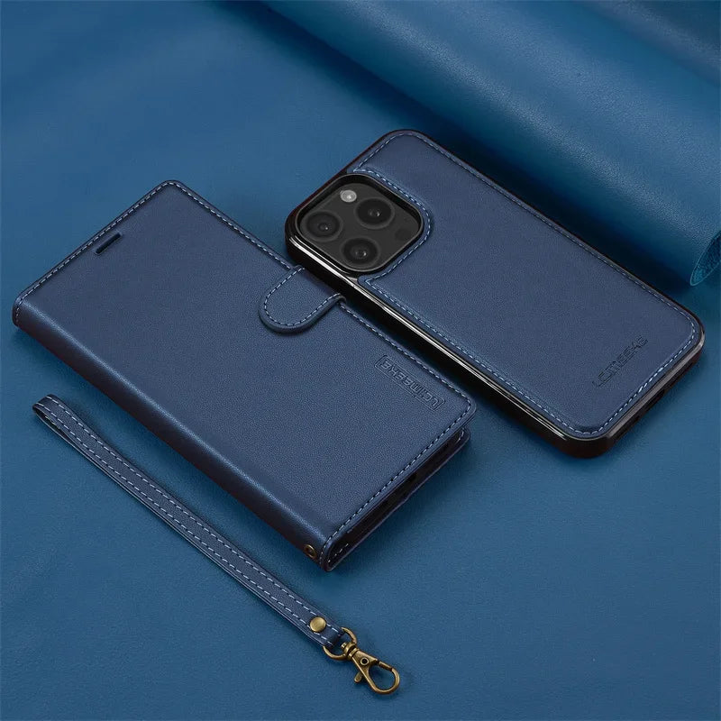 2 in 1 High Quality Retro Magnetic Flip Leather Case for iPhone 16 15 14 13 12 11 XR XS SE 2024 Wallet Card Cover Phone Case