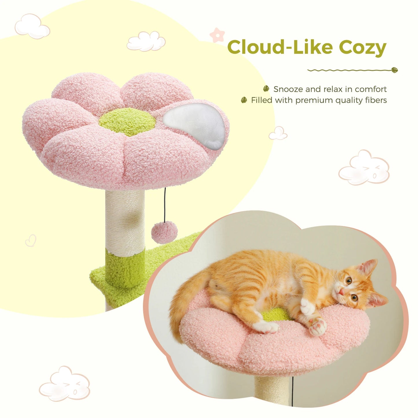 Flower Cat Tree Multi-Level Cat Tower with Scratching Posts