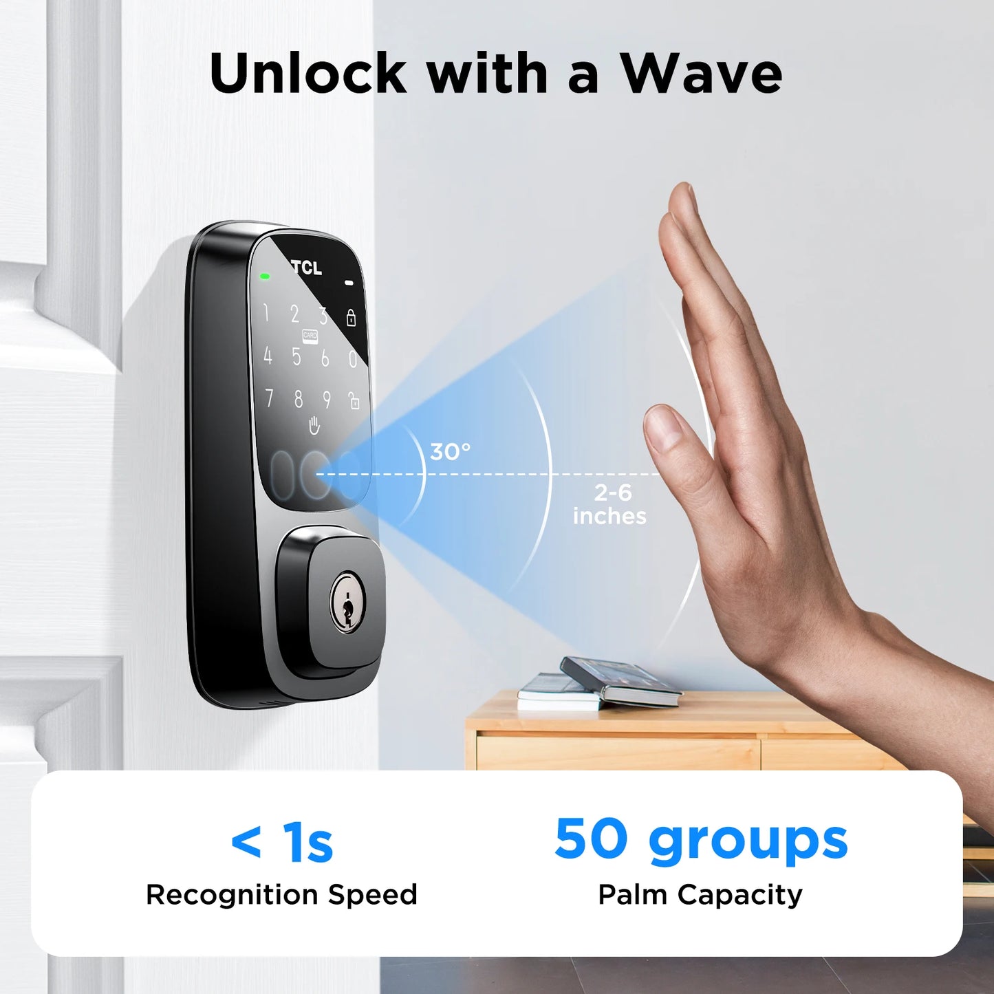 TCL Smart Lock D1 Pro Palm Vein Lock Keyless Entry Door Lock Upgraded Rechargeable Battery Front Door Smart Lock Work with Alexa