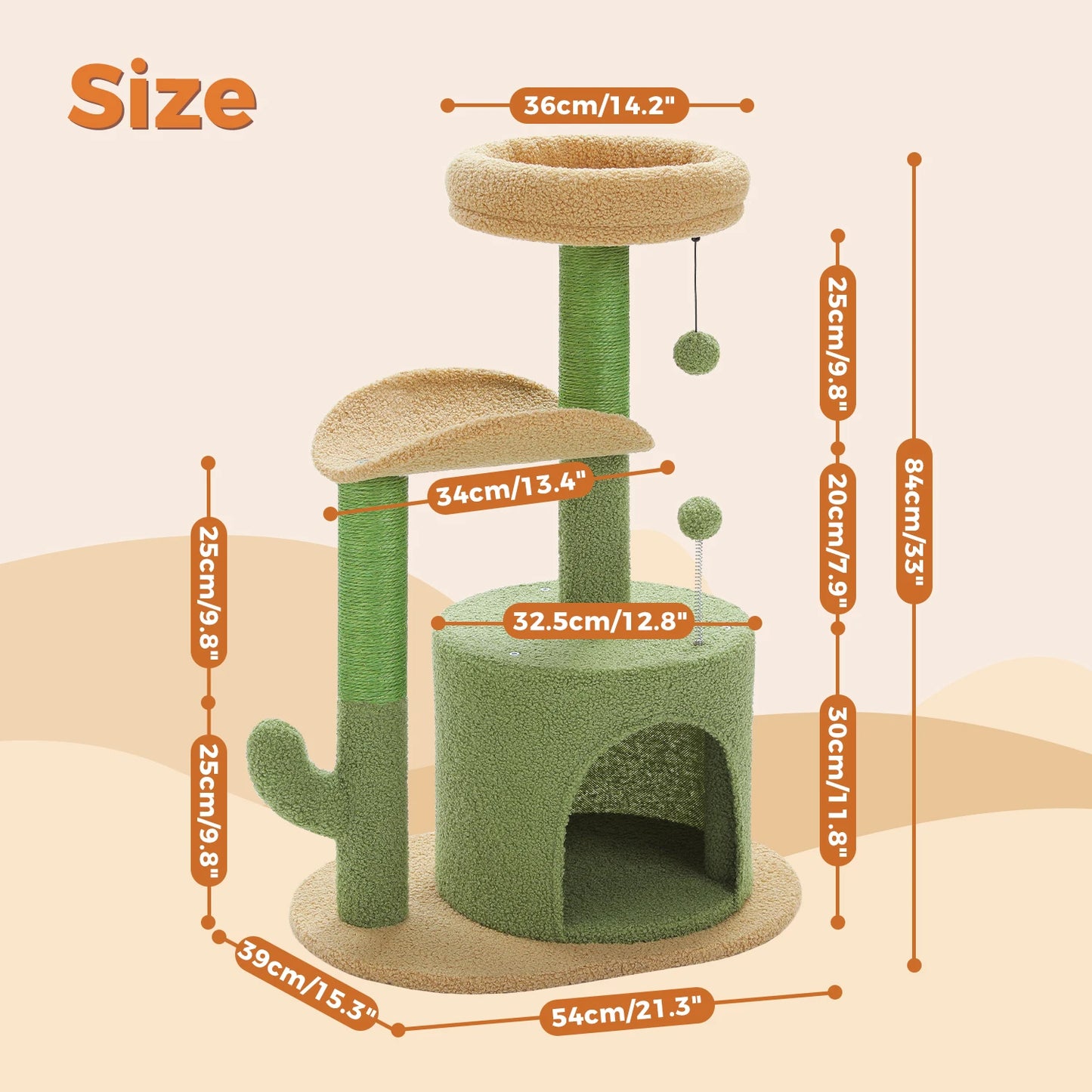 Cactus Cat Tree with Curved Perch Cozy Cat Condo Tower