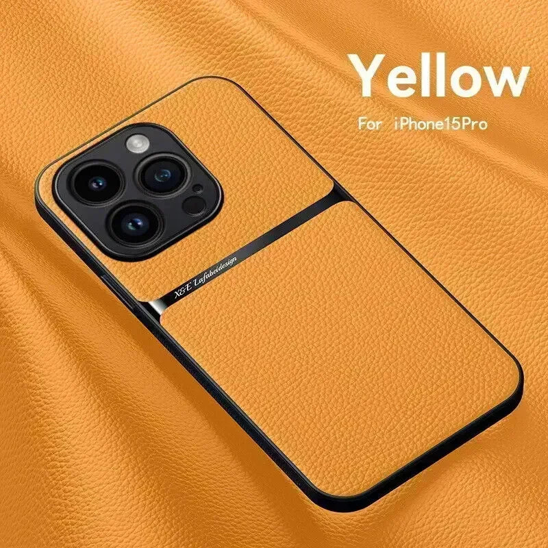 Leather For Magsafe Magnetic Car Holder Phone Case For iPhone 16 15 14 13 12 Pro Max Luxury Matte Shockproof Cover