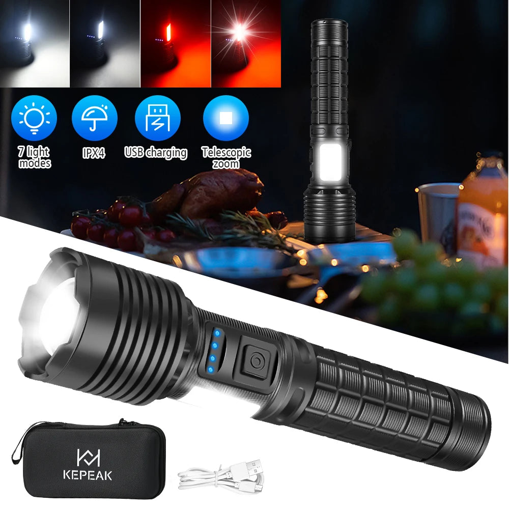 Retractable Portable Zoom Led Flashlights Built-in Battery