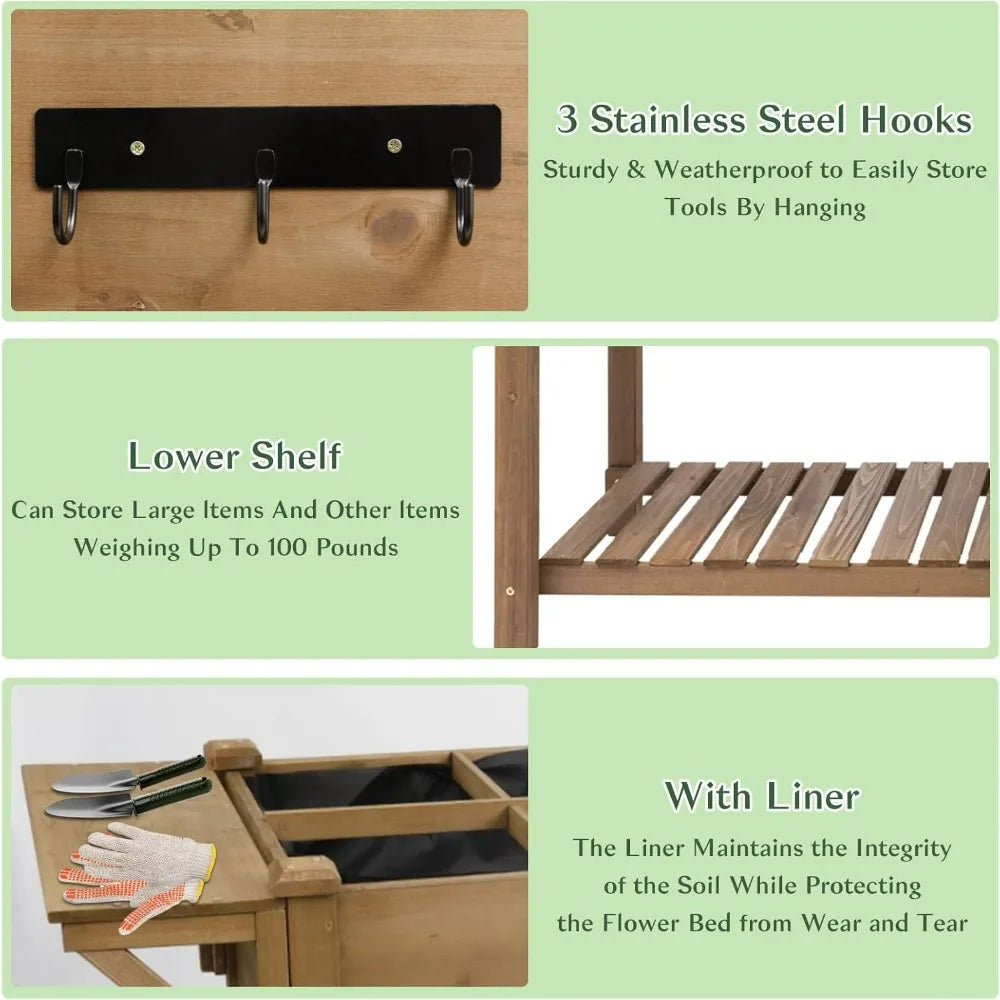 55"x 24" x 33" Elevated Wood Planter Box for Backyard Balcony Patio , Garden Flower Beds with Drainage Holes & Storage Shelf