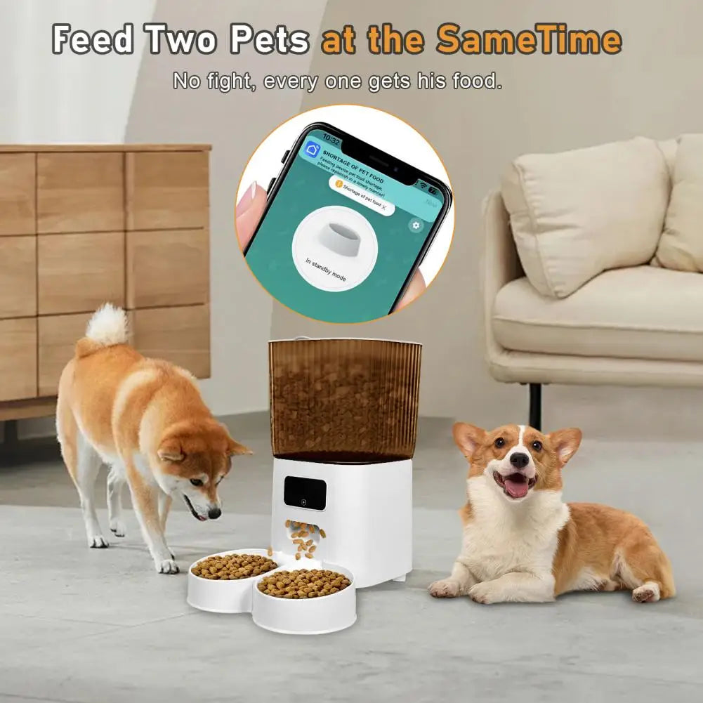 Smart Pet Feeder with Dual Bowls WiFi APP Control 5L Storage