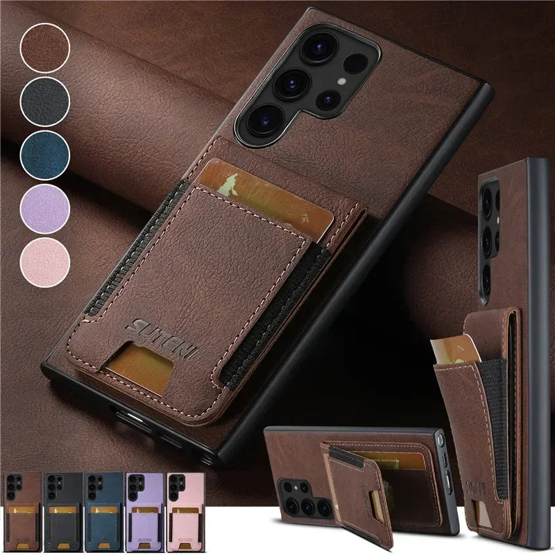 Luxury Shockproof Leather Wallet Flip Phone Case For Samsung S24 S23 S22Ultra Plus Magnetic Cover For Galaxy Note20 Ultra