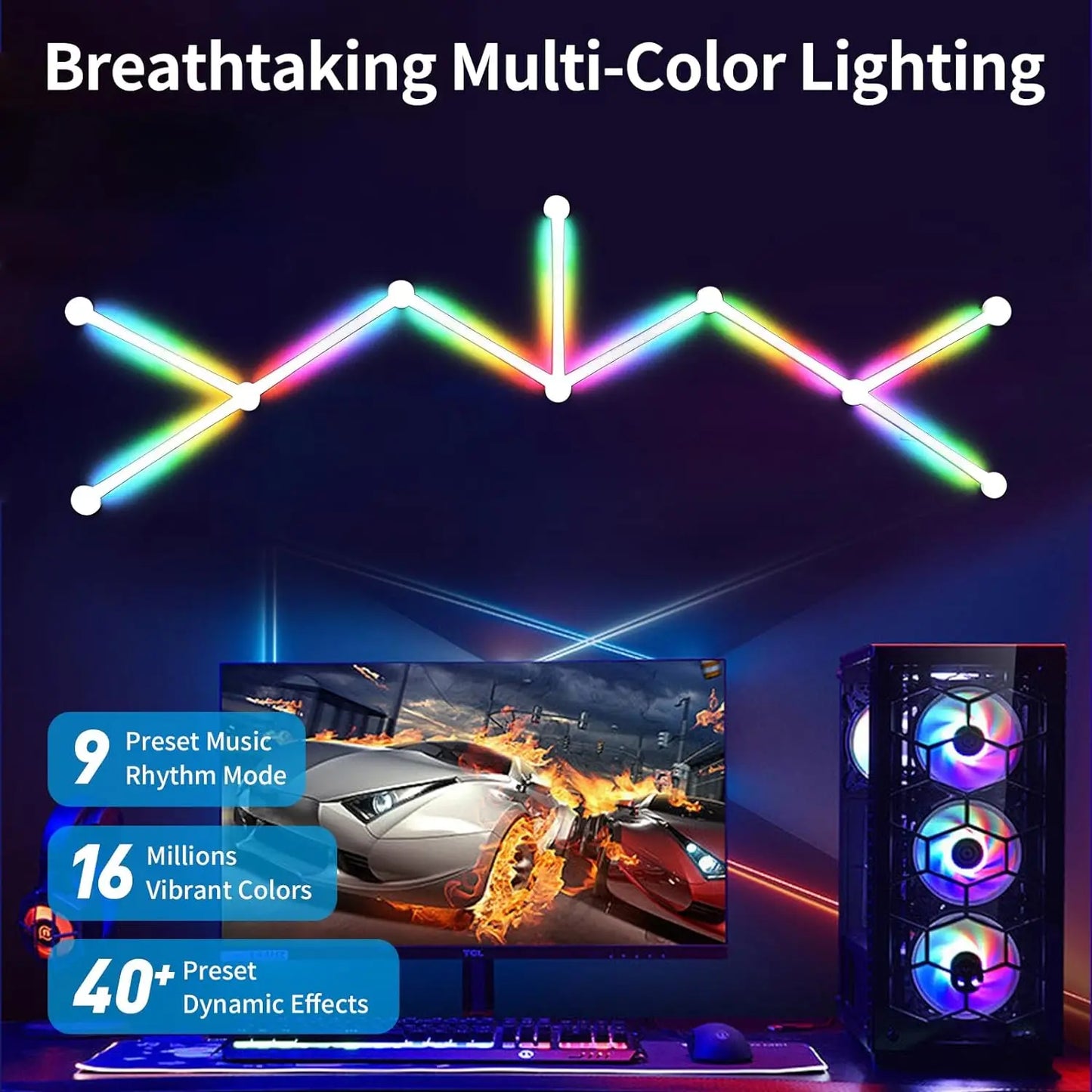 Mexllex 6/9PCS RGB Smart LED Wall Light Bars for Home