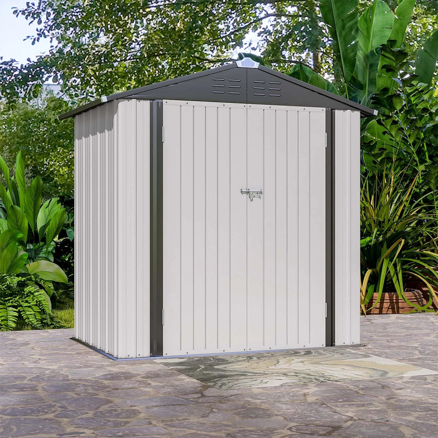 Victone 6' x 4' Metal Outdoor Storage Shed with Lock White