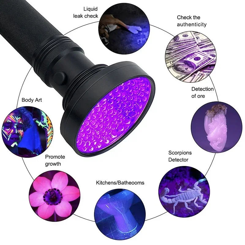 Skywolfeye 2PC Purple UV Flashlight 100 LED with Battery