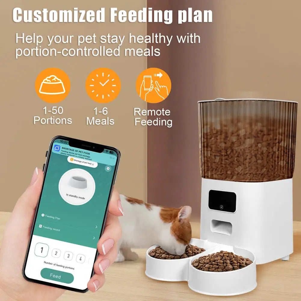 Smart Pet Feeder with Dual Bowls WiFi APP Control 5L Storage