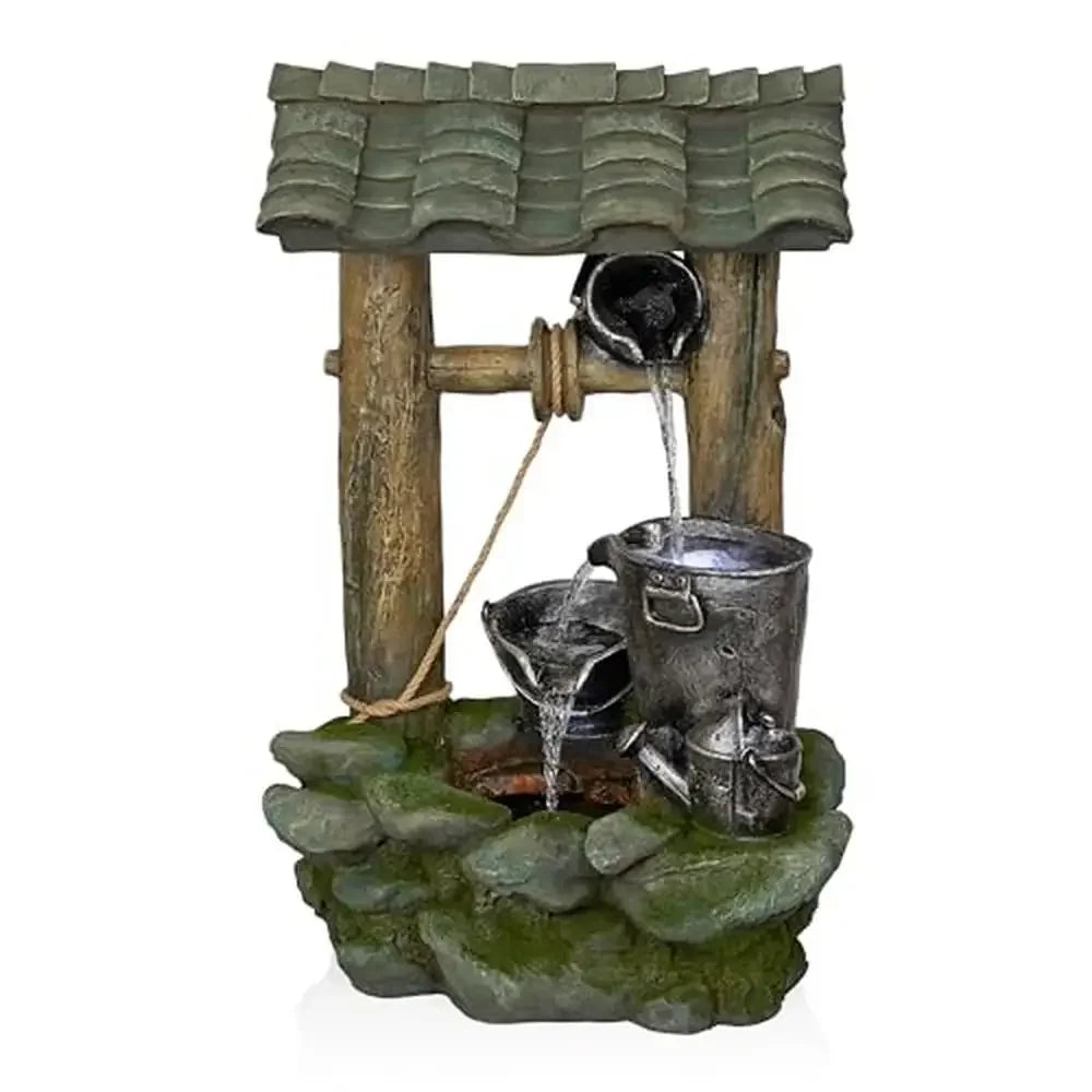 Outdoor LED Water Fountain with Warm White Lights Durable Polystone Garden Patio Decor 39"H