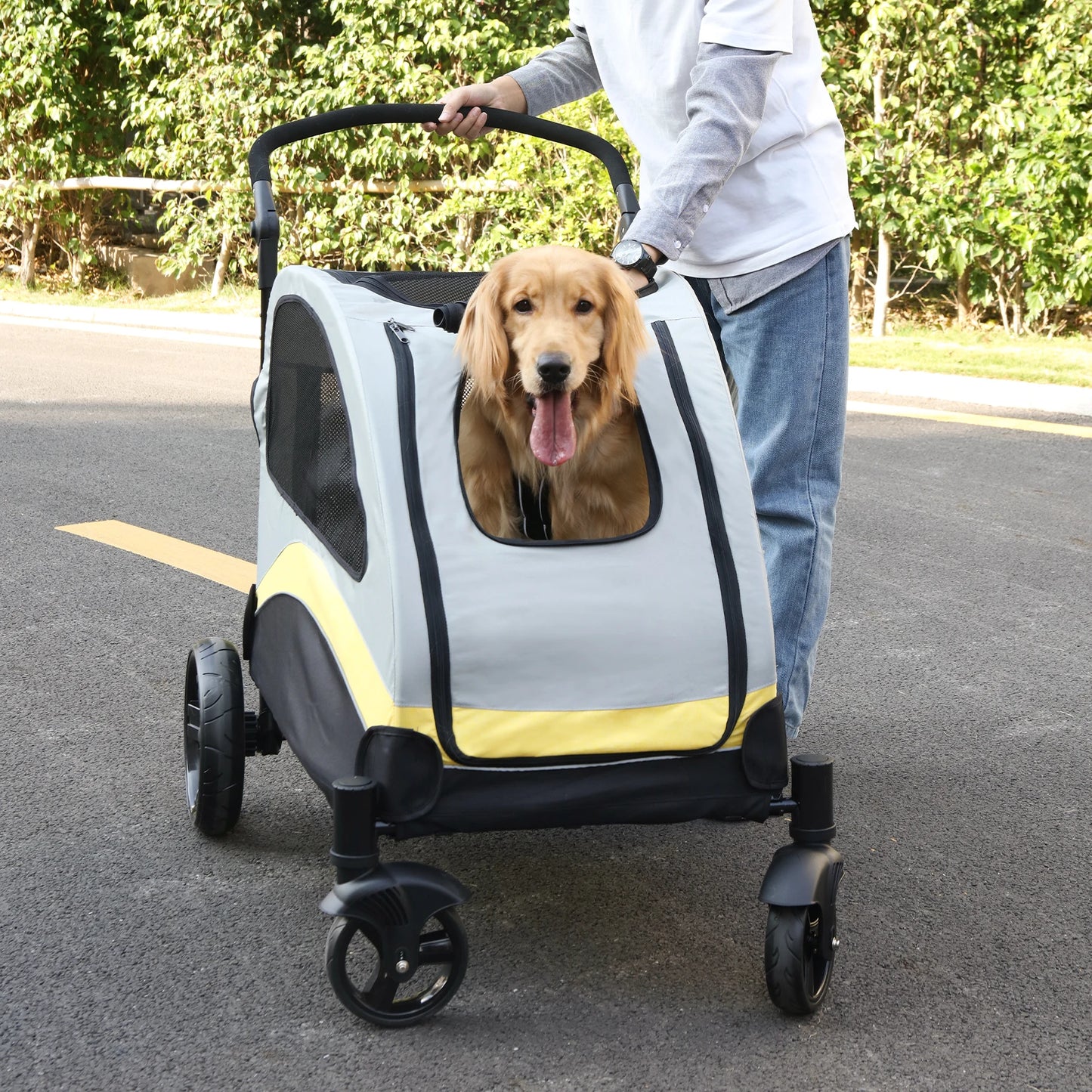Portable Dog Stroller 4 Wheels for Large Dogs Foldable Carrier