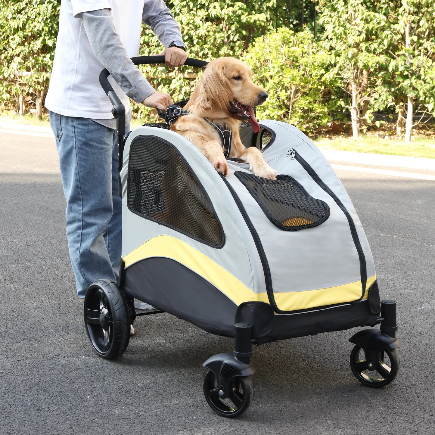 Portable Dog Stroller 4 Wheels for Large Dogs Foldable Carrier