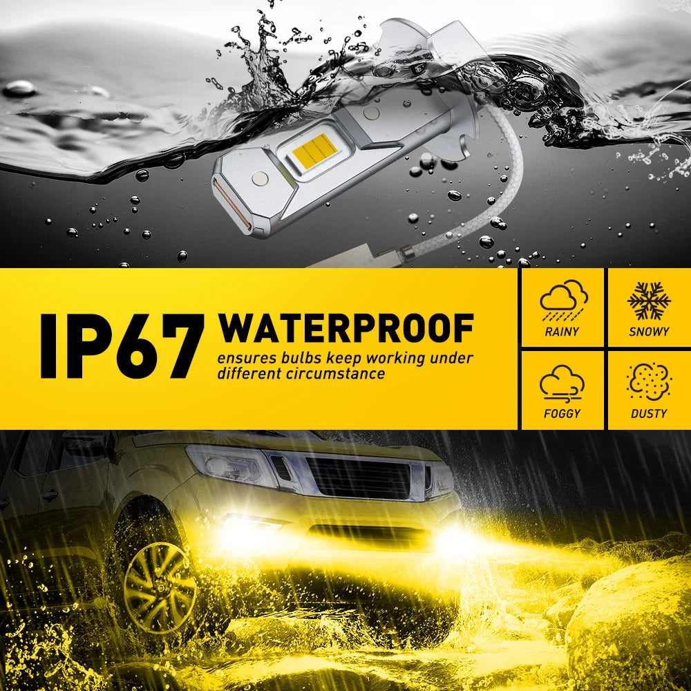 AUXITO 2Pcs Canbus H3 LED Fog Light Bulb Mini 1:1 Plug&Play Fanless Daytime Running Light H3 Driving Lamp Yellow Super White