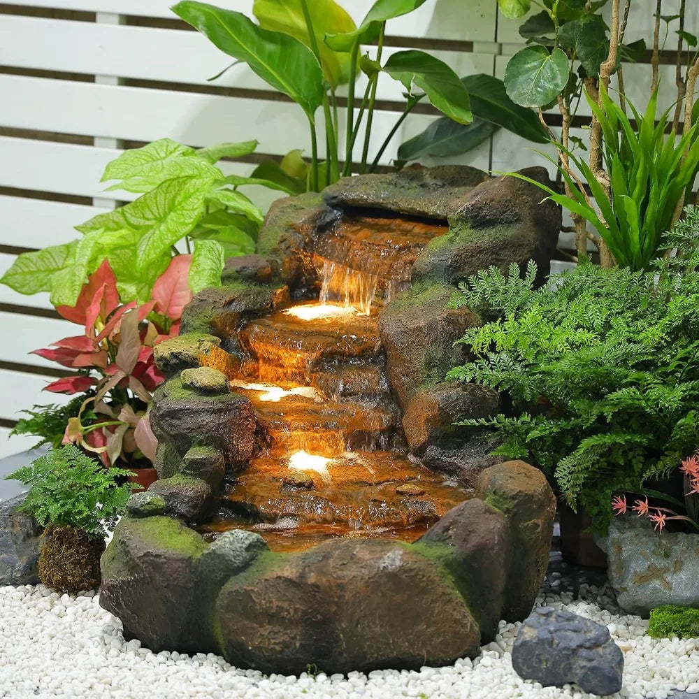 42.1 "L floor standing outdoor fountain with LED lights and pump, suitable for garden, home art decoration, outdoor fountain