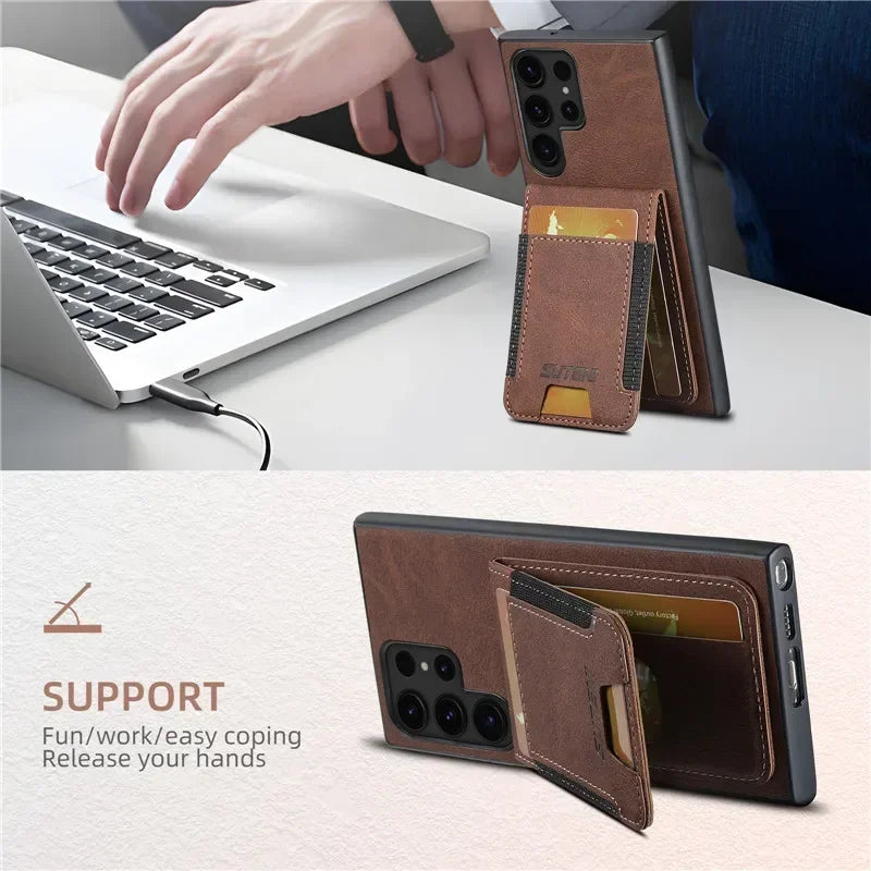 Luxury Shockproof Leather Wallet Flip Phone Case For Samsung S24 S23 S22Ultra Plus Magnetic Cover For Galaxy Note20 Ultra