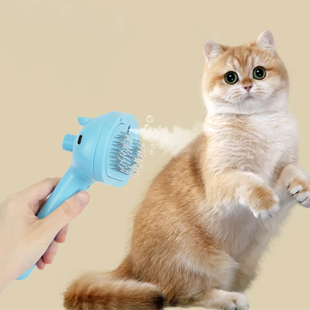 Cat Grooming Brush with Release Button Massage Grooming Brush Rechargeable Spray for Dogs and Cats