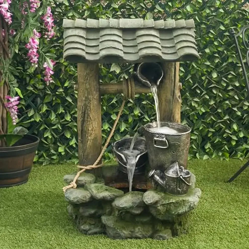 Outdoor LED Water Fountain with Warm White Lights Durable Polystone Garden Patio Decor 39"H