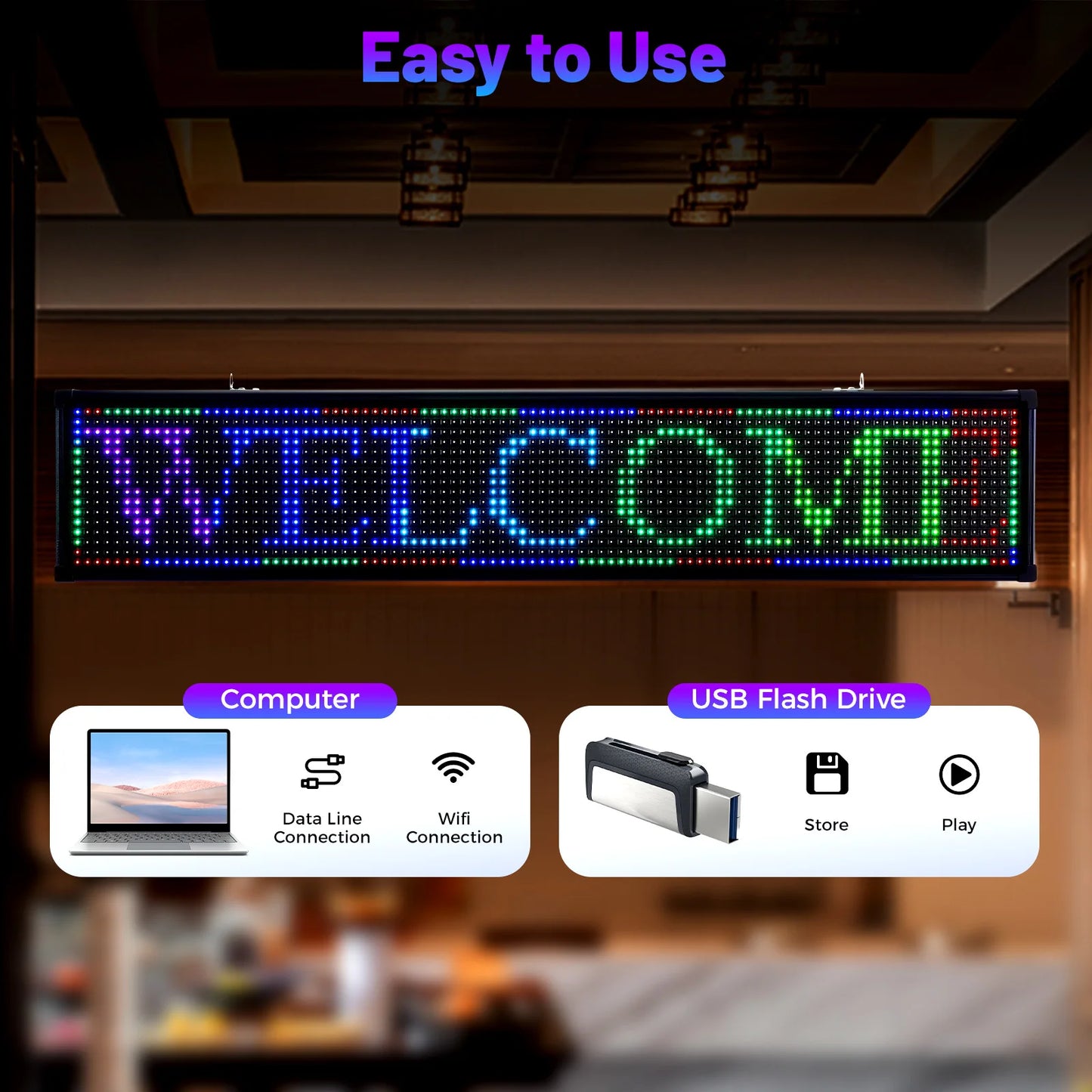 Small 40"x8"x2" LED Scrolling Sign Programble Digital Advertising Seven-color Display Board Selectable Lighting Modes Widely Use