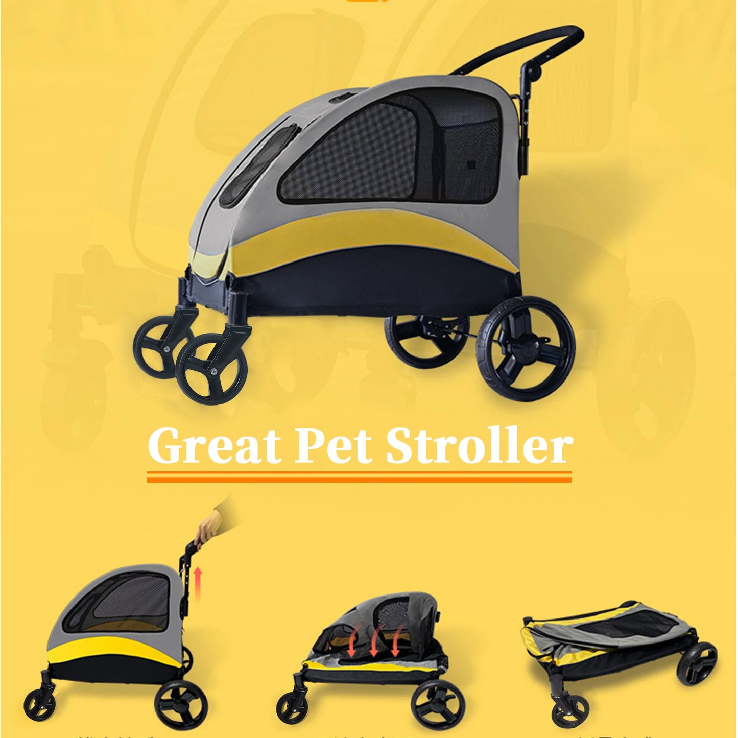 Portable Dog Stroller 4 Wheels for Large Dogs Foldable Carrier