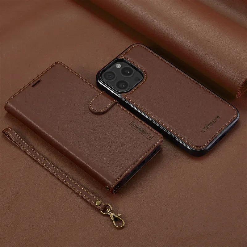 2 in 1 High Quality Retro Magnetic Flip Leather Case for iPhone 16 15 14 13 12 11 XR XS SE 2024 Wallet Card Cover Phone Case