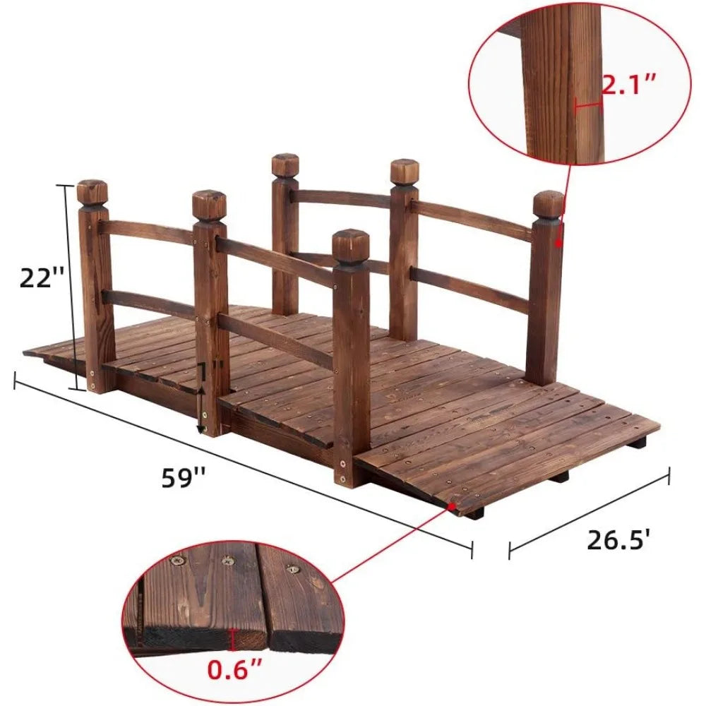 Garden Arch Bridge 5FT Wooden Footbridge Decorative Backyard Bridge, Garden Yard,Garden Bridge Arc Walkway 59"L x 26.38"W x 22"H